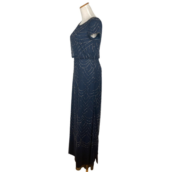 Adrianna Papell Short Sleeve Beaded Blouson Gown in Navy - Picture 5 of 16